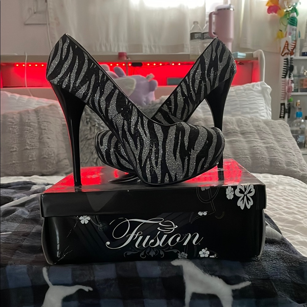 Black and Silver Zebra Print Women's Heels